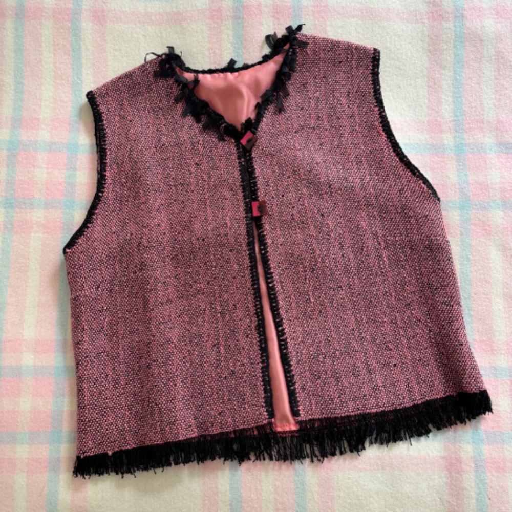 Vintage Pink tweed handmade fringe vest